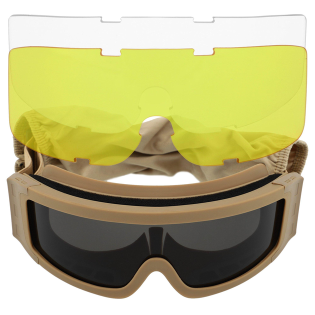 Очки защитные маска со сменными линзами и чехлом SPOSUNE JY-027-4 оправа-хаки цвет линз серый - изображение 1