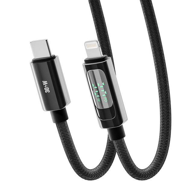 Кабель для зарядки та обміну даними USB YOKI YK-DI88 DISPLAY Series Type-C to Lightning 30W (3A/10V) 1.2m Чорний - зображення 7