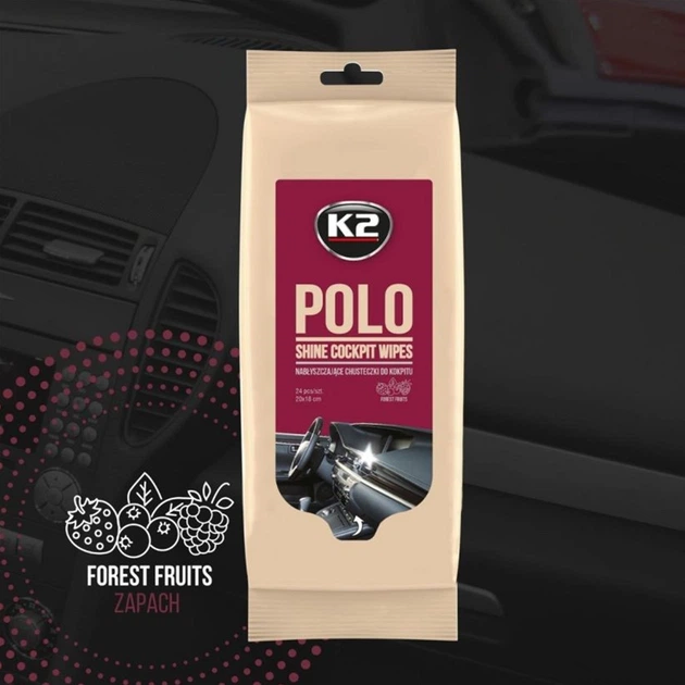 Серветки вологі K2 POLO SHINE для очищення панелі приладів та пластикових деталей 24 шт (5906534002198) - зображення 2