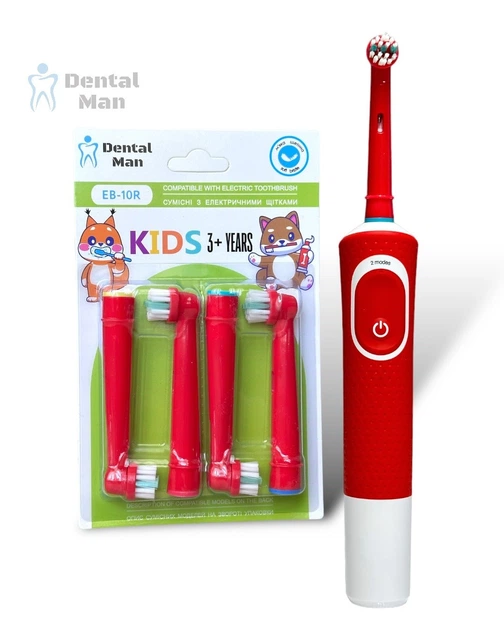 Детские насадки для зубной щетки Oral B Braun на зубную щетку орал би браун Dental Man EB 10 сменные красные мягкая щетина универсальные насадка детская мягкая набор 4 шт для зубов десен и межзубных промежутков на орал б - изображение 7