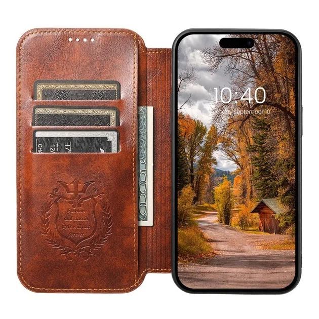 Чехол-книжка Suteni Magsafe Leather Case для Apple iPhone 15 Brown - Фото 2 Чехол-книжка Suteni Magsafe Leather Case для Apple iPhone 15 Brown - изображение 2