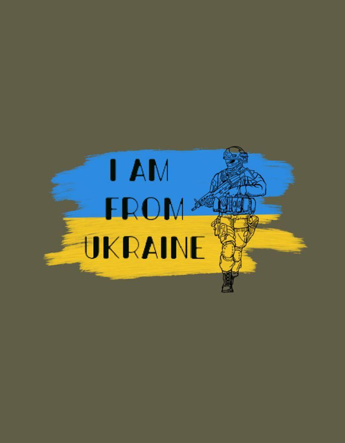 Бавовняна футболка прямого крою ЗСУ з принтом I am from Ukraine олива 46 - зображення 2