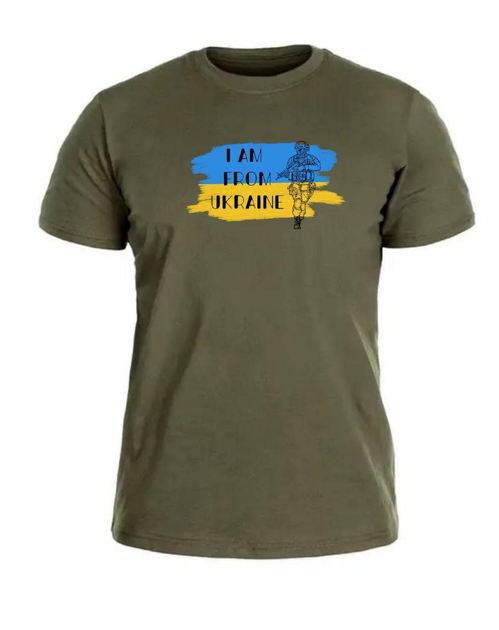 Бавовняна футболка прямого крою ЗСУ з принтом I am from Ukraine олива 48 - зображення 1