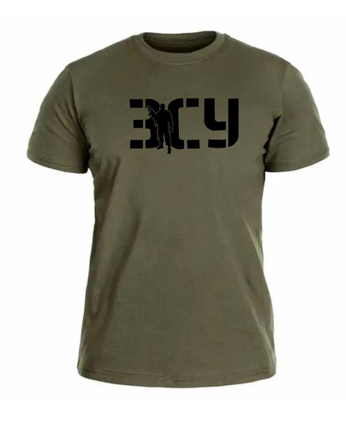 Бавовняна футболка прямого крою ЗСУ з принтом військовий олива 48 - зображення 1