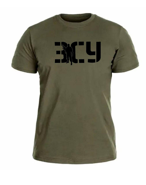 Бавовняна футболка прямого крою ЗСУ з принтом військовий олива 50 - зображення 1