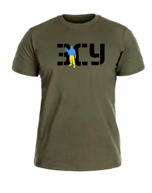 Бавовняна футболка прямого крою ЗСУ з принтом выйськовий Ukraine олива 52 - зображення 1