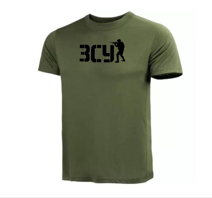 Бавовняна футболка з принтом ЗСУ олива 54 - зображення 1