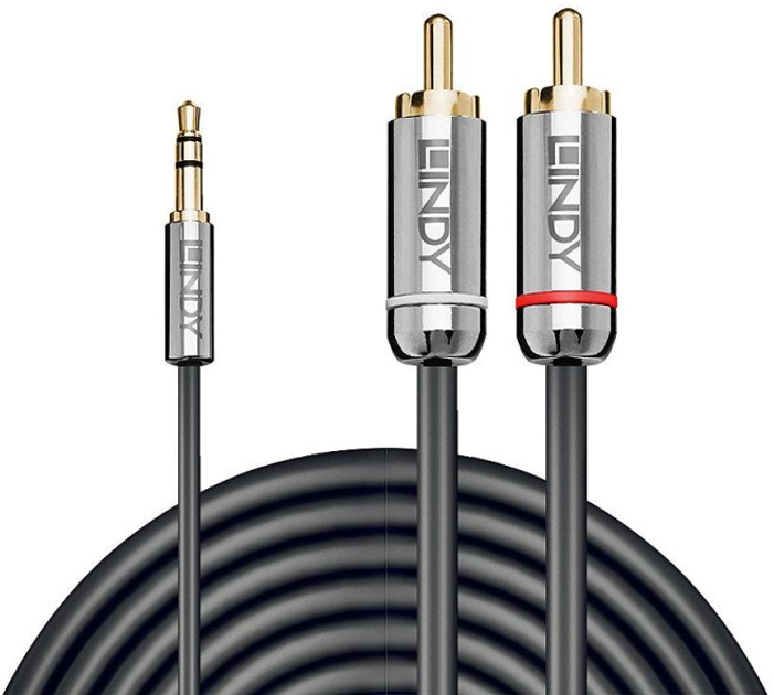 Kabel Lindy 3,5 mm (mini-jack) - 2 x RCA M/M 1 m Gray (4002888353335) - obraz 1