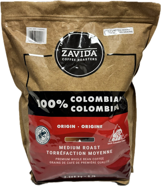 Кава Zavida Colombian 100% Велика упаковка "Колумбія 100%"Обсмаження Середнє 2,268кг - Фото 1 Кава Zavida Colombian 100% Велика упаковка "Колумбія 100%"Обсмаження Середнє 2,268кг - изображение 1