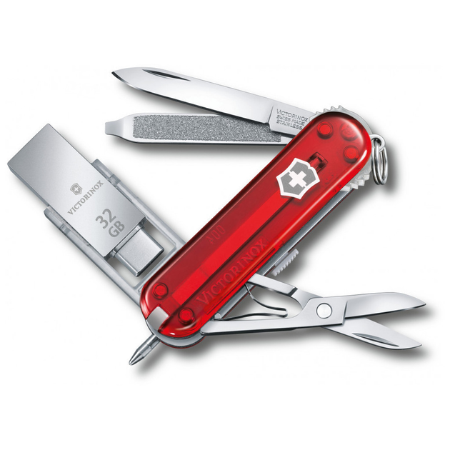 Ніж Victorinox VictorinoxWor 58 мм Прозорий червоний USB 3.0/3.1 32 Gb (4.6235.TG32B1) - изображение 1