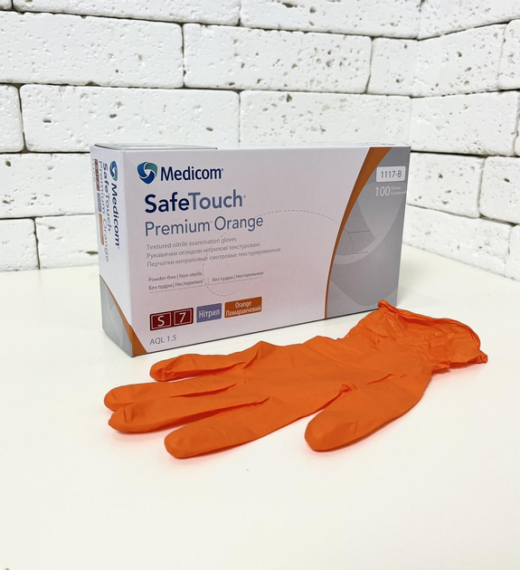 Нітрилові рукавички Medicom SafeTouch Advanced Orange розмір M помаранчеві 100 шт - зображення 1