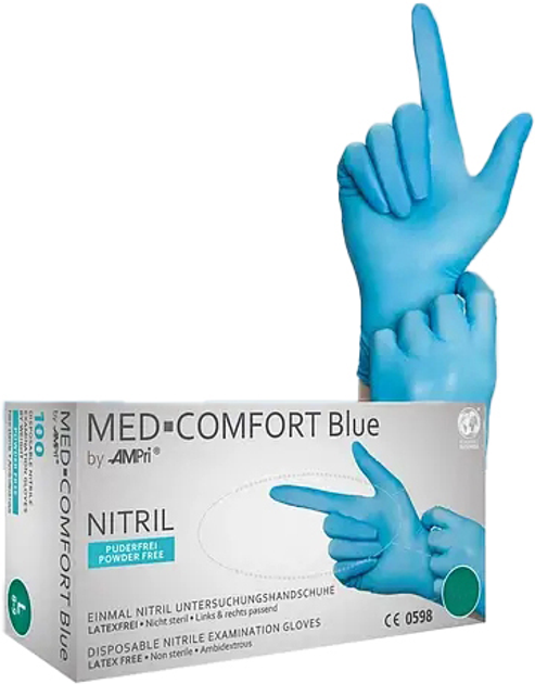 Рукавички з суміші вінілу та нітрилу Ampri Med-Comfort Blue Vitril Розмір L 100 шт Блакитні (4044941722863) - зображення 1