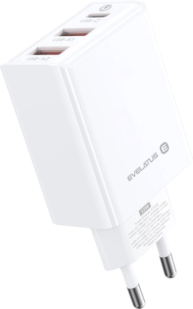 Ładowarka sieciowa Evelatus Travel Charger USB Type-C - USB-A ETC06 White (4752192062835) - obraz 2