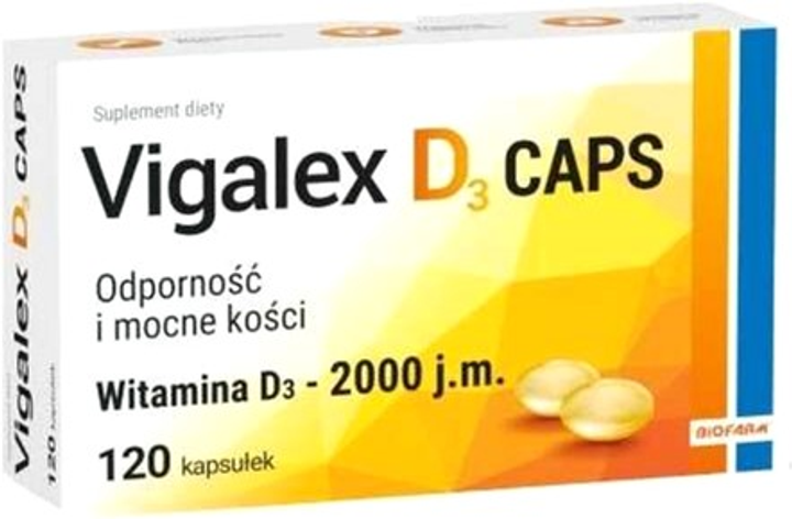 Вітамін D3 Biofarm Vigalex 2000 IU 120 капсул (5907695218787) - зображення 1