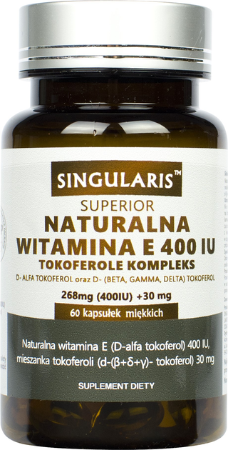 Witamina E Singularis Superior Naturalna Tokoferole Kompleks 400IU 60 caps (5903263262749) - obraz 1