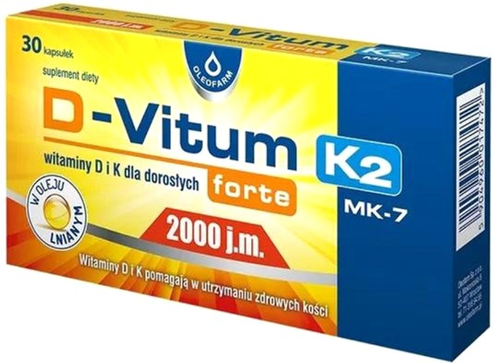 Kompleks witamin Oleofarm D-Vitum K2 Forte 2000IU 30 caps (5904960017472) - obraz 1