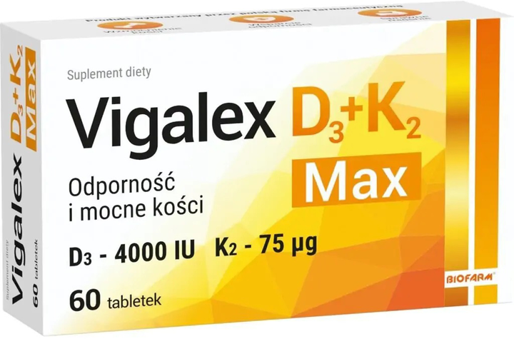 Kompleks witamin Biofarm Vigalex D3 + K2 Max 60 tabs (5907695218596) - obraz 1