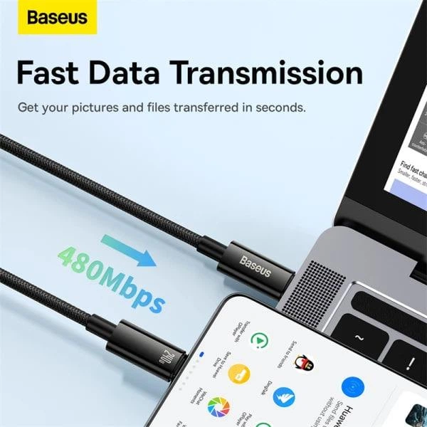 Кабель Baseus Tungsten Gold Fast Charging Data Cable Type-C to Type-C 240W 2м (CAWJ040101) Black - изображение 12