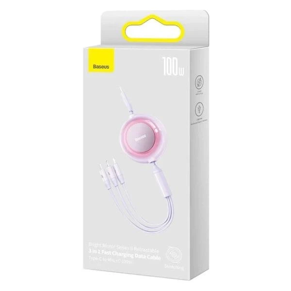 Кабель Baseus Bright Mirror 2 Series Retractable 3-in-1 Data Cable Type-C to Lightning+Type-C+MicroUSB 100W 1.1м (CAMJ010205) Purple - зображення 8