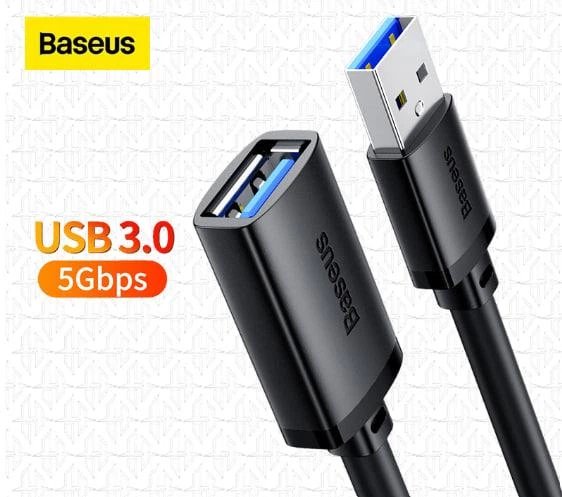USB-кабель подовжувач Baseus AirJoy Series Сharging Data USB to USB 0.5м (5гбіт/c, USB 3.0, OTG, 3A) (B00631103111-01) Black - Фото 1 USB-кабель подовжувач Baseus AirJoy Series Сharging Data USB to USB 0.5м (5гбіт/c, USB 3.0, OTG, 3A) (B00631103111-01) Black - изображение 1