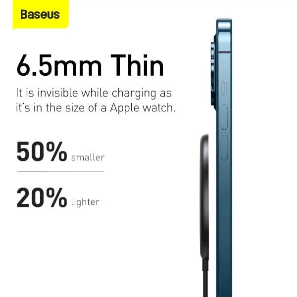 Бездротовий зарядний пристрій Baseus Simple Mini Magnetic Wireless Charger с технологією Qi 15W (WXJK-F01) Black - изображение 9
