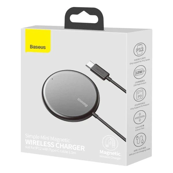 Бездротовий зарядний пристрій Baseus Simple Mini Magnetic Wireless Charger с технологією Qi 15W (WXJK-F01) Black - изображение 14