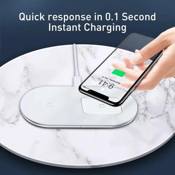 Бездротовий зарядний пристрій Baseus Simple 2in1 For Phone + Pods Pro Wireless Charger с технологією Qi 15W (WXJK-C02) White - зображення 8