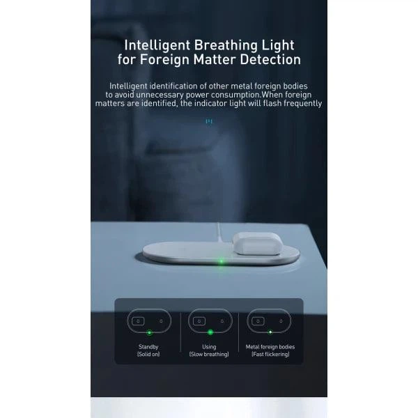 Бездротовий зарядний пристрій Baseus Simple 2in1 For Phone + Pods Pro Wireless Charger с технологією Qi 15W (WXJK-C02) White - зображення 12