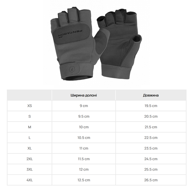 Рукавиці тактичні безпалі Pentagon Duty Mechanic 1/2 Gloves Wolf Grey, XL - зображення 2