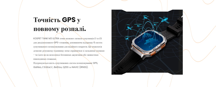 Умные противоударные, тактические смарт часы для военных Kospet Tank M3 Ultra Silver с компасом, барометром,GPS, водостойкие - изображение 15