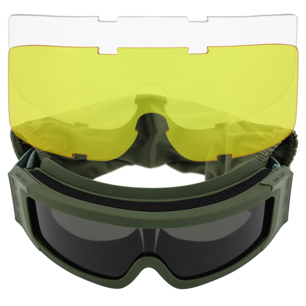 Окуляри захисні маска зі змінними лінзами та чохлом SPOSUNE JY-027-3 оправа оливкова колір лінз сірий - зображення 1