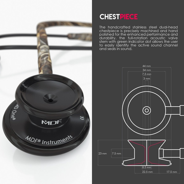 Стетоскоп для дорослих з підвійною головкою, сталевий MDF Md One 777RTBO - зображення 2