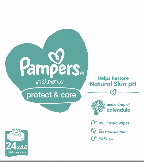 Chusteczki nawilżane dla niemowląt Pampers Harmonie Protect&Care 24x44 szt (8700216250603) - obraz 2