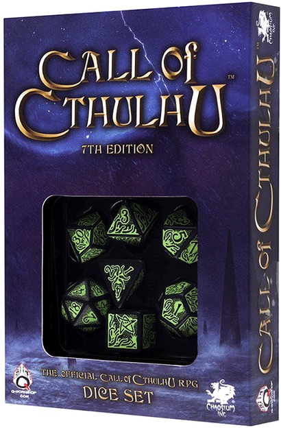 Набір кубиків Q-Workshop "Zew Cthulhu" 7th Edition Чорний і зелений 7 шт (5907699492817) - зображення 1