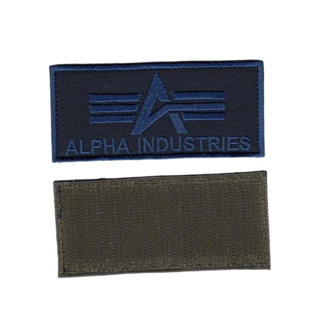 Шеврон патч на липучке Альфа Alpha Industries, синяя на черном фоне, 5*10см - изображение 1