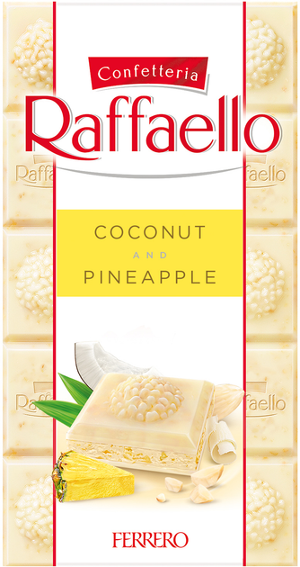 Акція на Білий шоколад Raffaello зі смаком ананаса з додаванням кокосової стружки та мигдалю 90 г від Rozetka