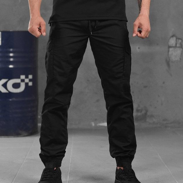 Чоловічі щільні Штани з накладними кишенями / Еластичні Брюки ріп-стоп чорні розмір L - зображення 1