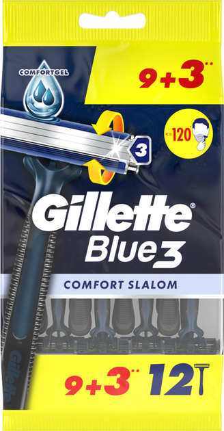 Одноразові станки для гоління Gillette Blue 3 Comfort Slalom для чоловіків 12 шт (8006540808771) - зображення 2