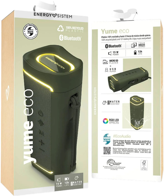 Głośnik przenośny Energy Sistem Yume ECO w/ RGB LED Speaker Green (8432426457847) - obraz 4