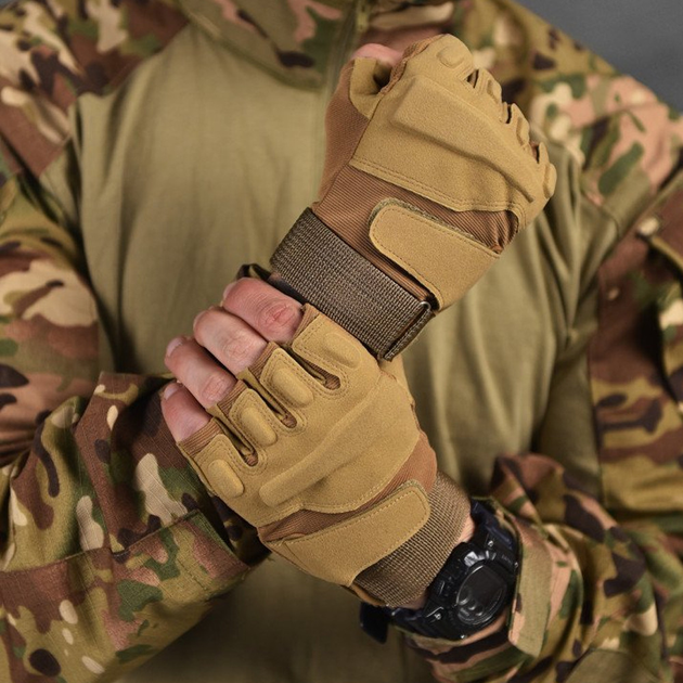 Беспалые перчатки Lesko E302 Sand с защитными накладками койот размер L - изображение 2
