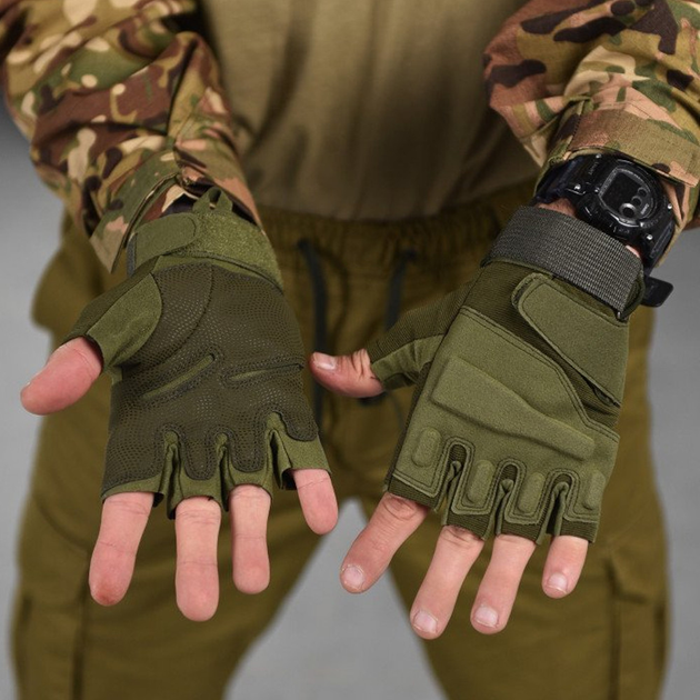 Безпалі рукавиці Lesko E302 Sand із захисними накладками олива розмір M - зображення 2