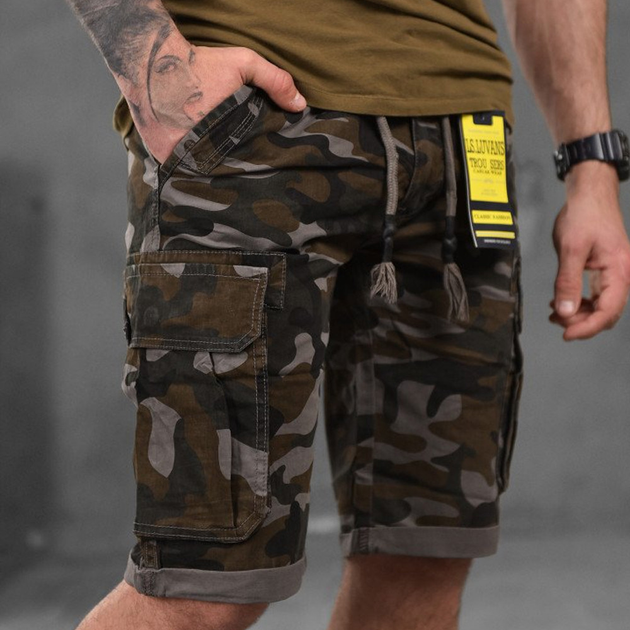 Мужские шорты стрейч коттон с лямками под ремень темный мультикам размер XS - изображение 1
