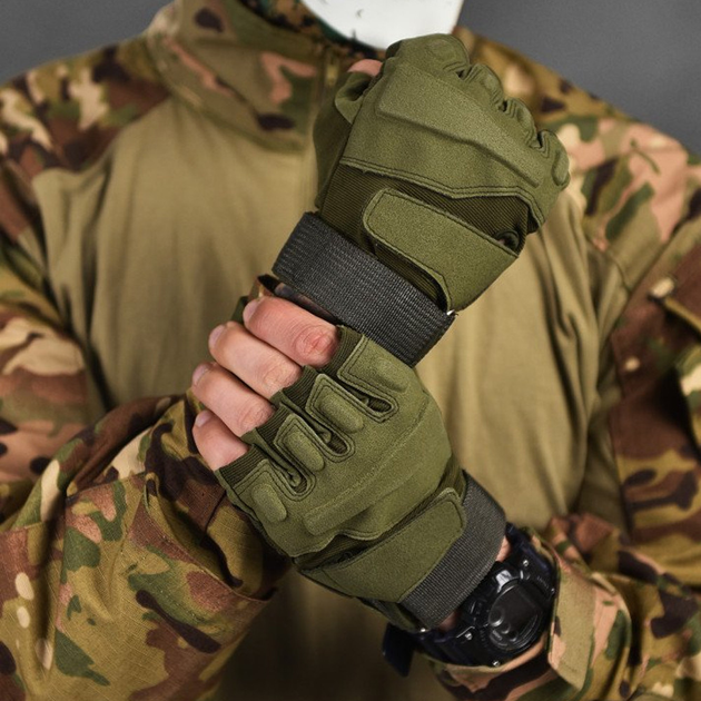 Беспалые перчатки Lesko E302 Sand с защитными накладками олива размер XL - изображение 1