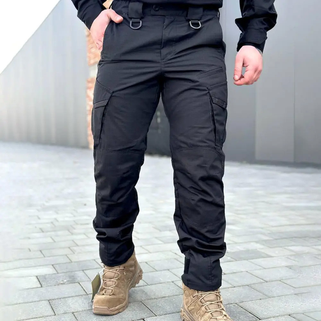 Легкие Мужские Брюки с усиленными коленями черные размер XL - изображение 1