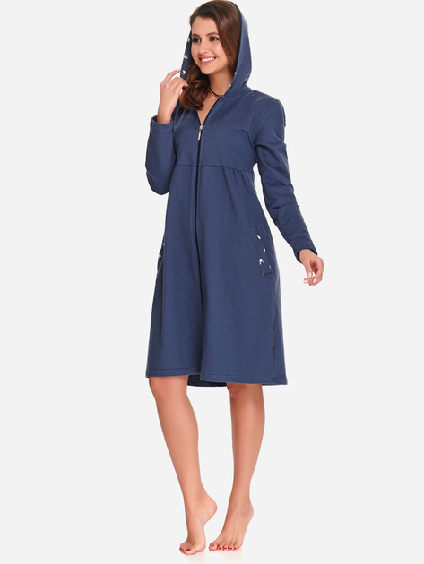 Халат жіночий бавовняний з капюшоном Doctor Nap Scl.9925 M Темно-синій (5902701149611) - зображення 1
