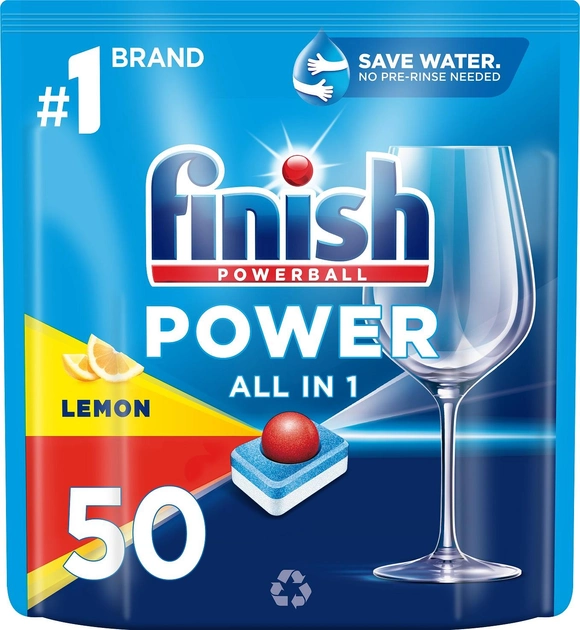Капсули для посудомийної машини Finish Power All In 1 Лимон 50 шт (5908252011537) - зображення 1