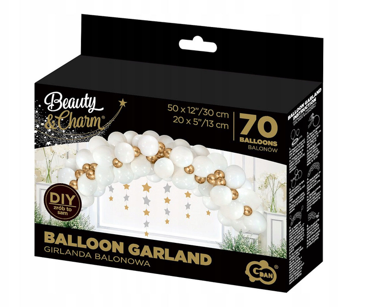 Girlanda balonowa Godan Beauty & Charm White & Gold 70 szt (5902973168563) - obraz 3