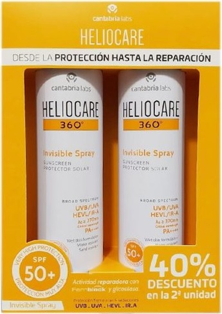 Сонцезахисний спрей Heliocare 360 Invisible Spray SPF 50+ 2 x 200 мл (8436574363401) - зображення 1