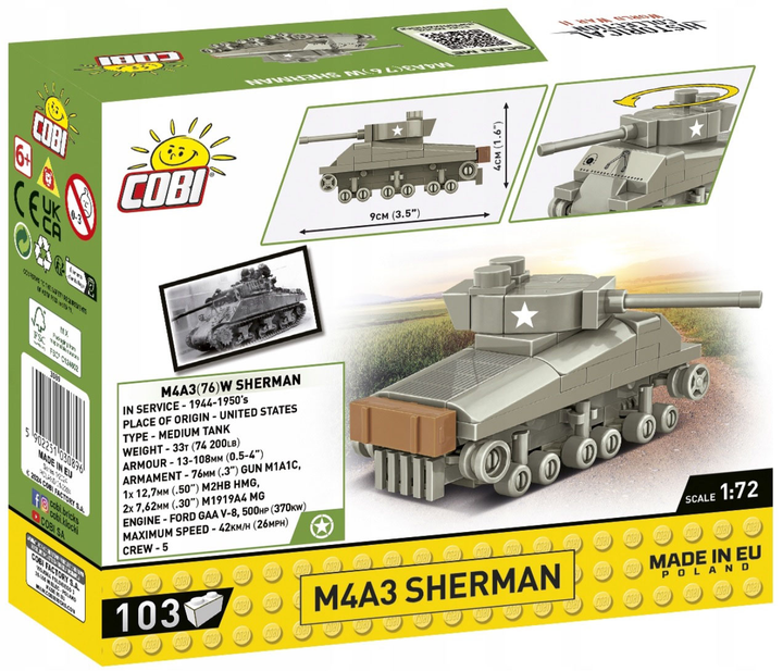 Klocki konstrukcyjne Cobi Historical Collection World War II M4 A3 Sherman 103 elementy (5902251030896) - obraz 7