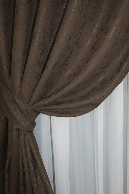 Комплект штор на люверсах VR-Textil Лен мрамор Pavliani № 1173ш 150х250 см 2 шт Коричневый (37-0038) - изображение 5